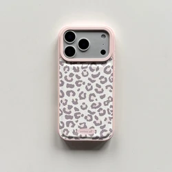 Stylish Pink Leopard Print Leather Shockproof Protective Phone Case - iPhone 15 (Grayish Pink)