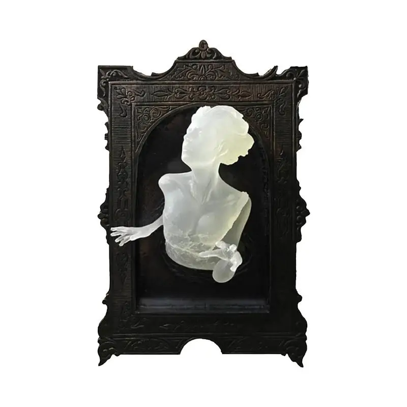 

Ghost In The Mirror Wall Plaques Resin Luminous Ornament Mirror Halloween Horror Ghost Photo Frame Props Resin Wall Decoration