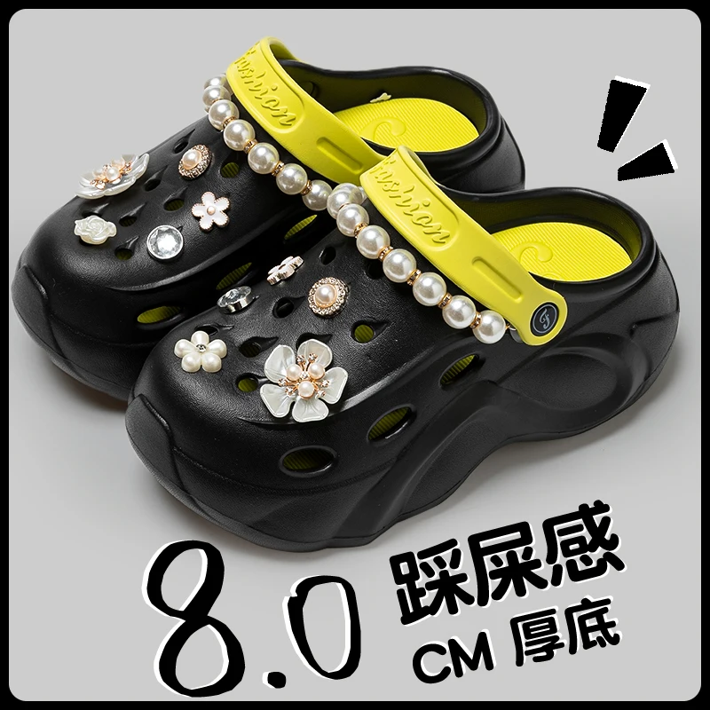 Summer Fashion Pearl Chain DIY Clogs Women 2025 Chunky Platform Slip On Sandals Women Thick Bottom EVA Slippers Shoes Woman Heel - Image 5