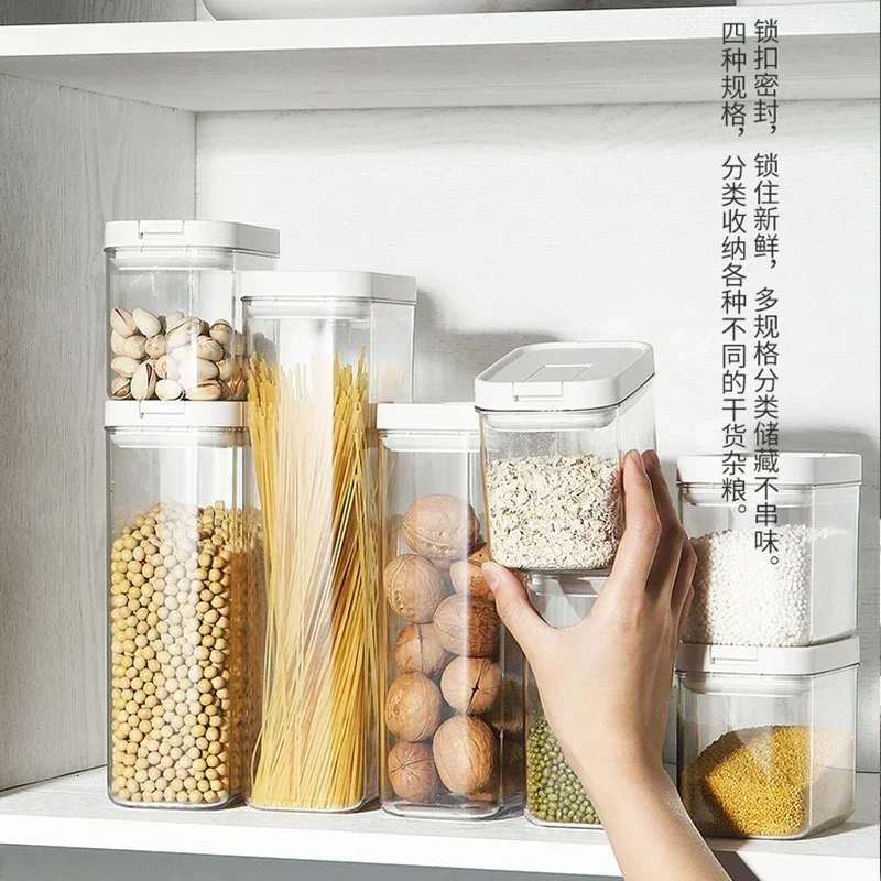 Clear Food Grade Plastic Storage Jar Airtight Seal for Kitchen Snacks Cereals Beans Kitchen Storage Organizer Kitchen Storage 5