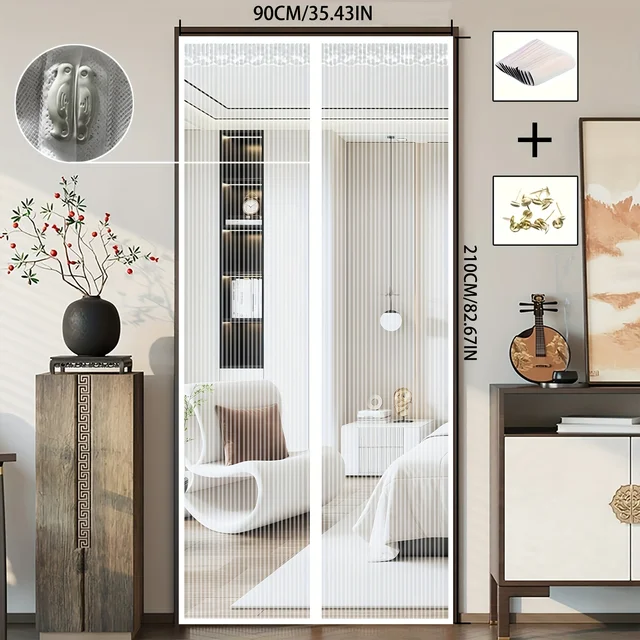 Écran de porte magnétique sans couture – Moustiquaire à joint solide, installation facile et maille en polyester lavable pour chambre à coucher/cuisine/salon 4