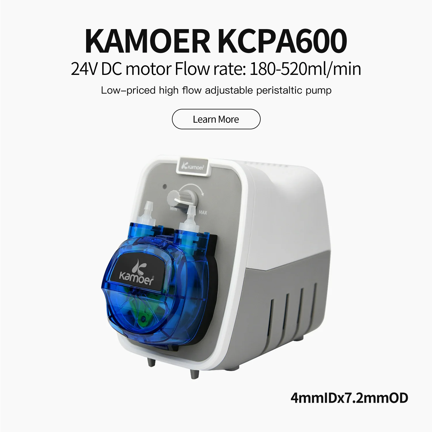 Kamoer 180-520ml/min KCPA600 High Flow Peristaltic Pump 24V DC Motor 4mmx7.2mm Adjustable Flow Gear Structure for Lab liquid transfer pump