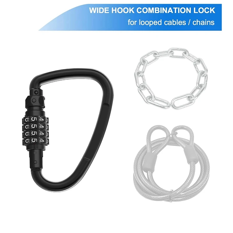 1 Piece 4-Digit Combination Locks Carabiner Clips Metal For Looped Bike Security Cable Lock combination padlock,combination locks