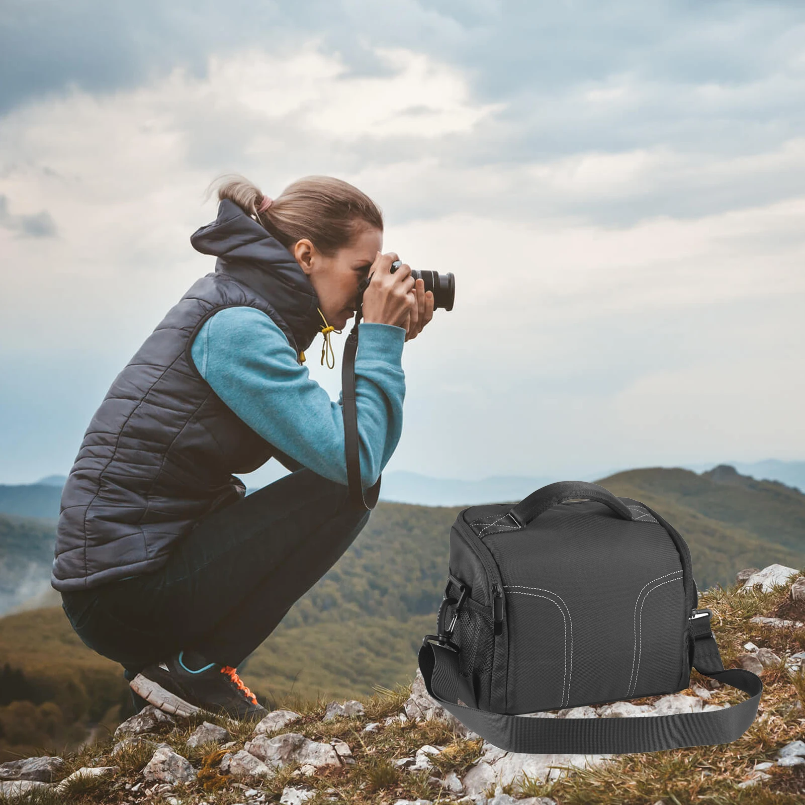 Borsa A Tracolla Impermeabile Per Fotocamera – Zaino Antiurto, Leggera E Compatta – Dimensioni 23x18.5x13 Cm, Peso 0.2 Kg