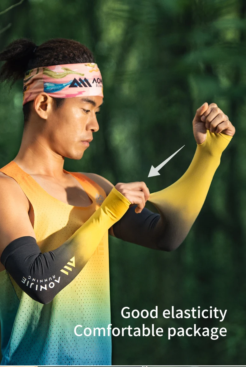 AONIJIE Men's Ice Arm Sleeves Sun Protection Sun Cover Covering Thumb Hole for Marathon Running Cycling Sunscreen Ice Cover 5
