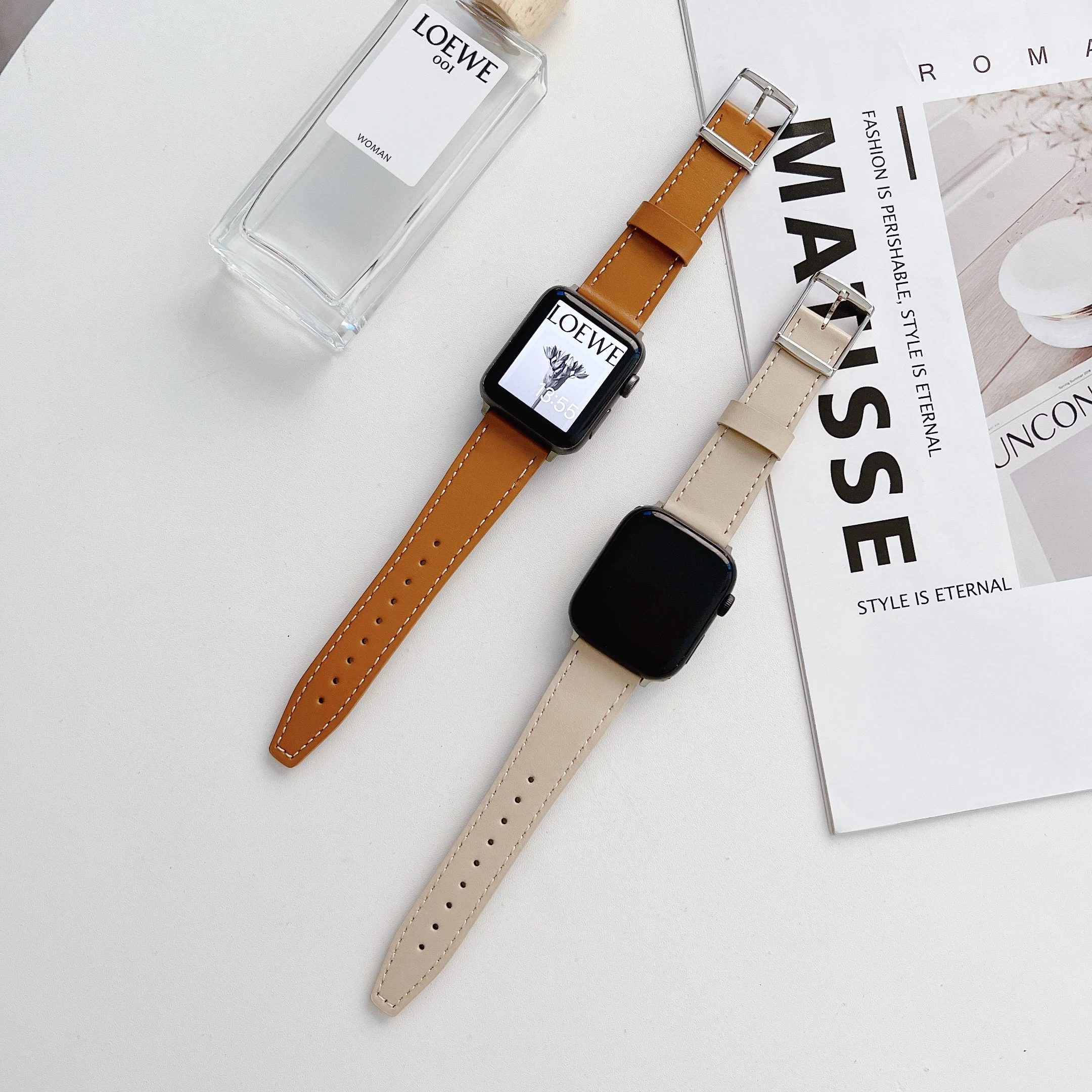 Leather Strap for Apple Watch Ultra 8 7 45mm 41mm 49mm 6 5 4 SE 44mm 42mm Replacement Wristband Belt iWatch 3 42mm 38mm Correa