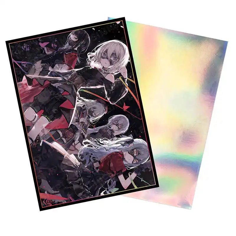 63x90mm 50개 홀로그램 카드 슬리브 YGO 카드 슬리브 일러스트 애니메이션 보호 카드 커버 보드 게임 트레이딩 카드용