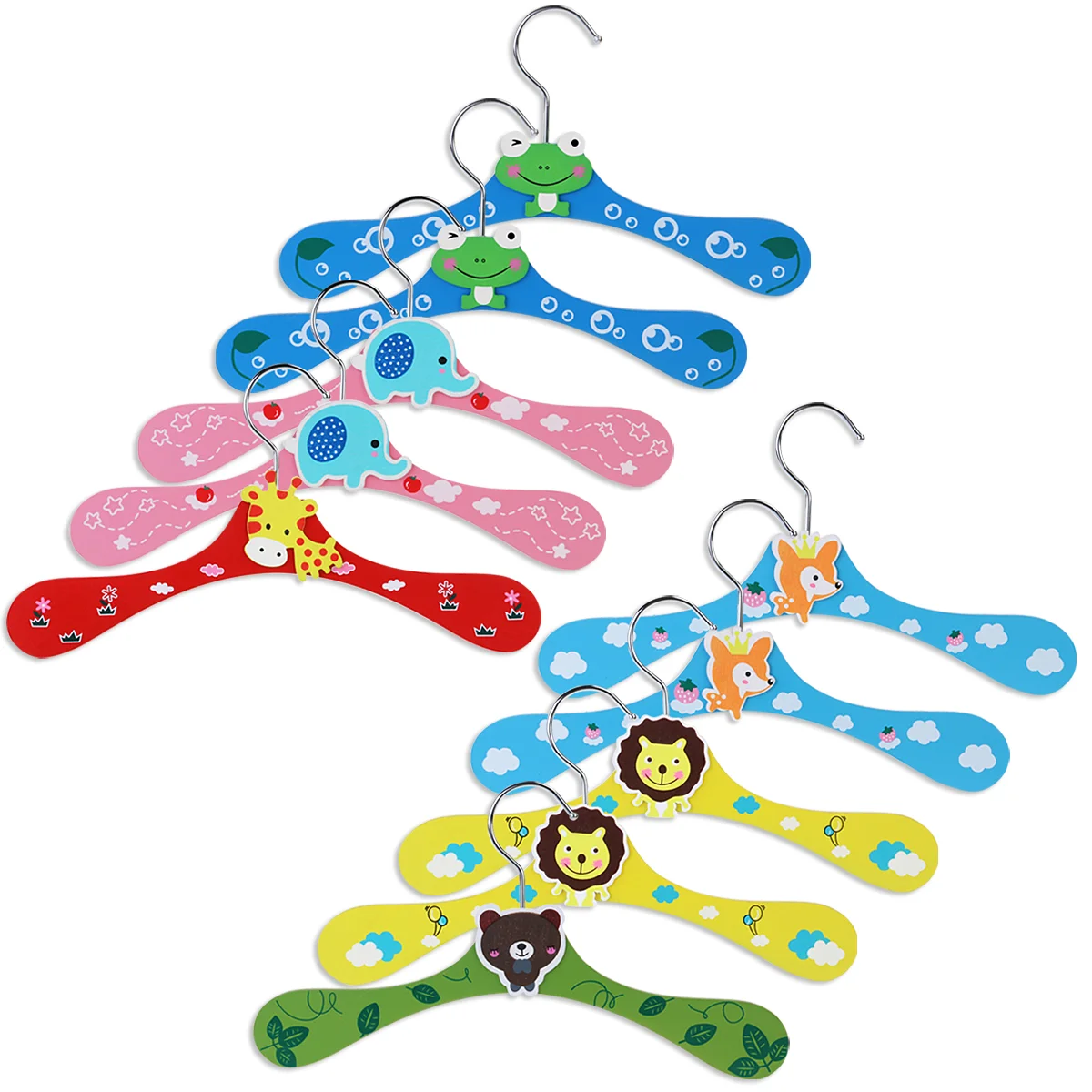 

NUOLUX 10pcs Baby Kids Cartoon Wooden Coat Clothes Pants Hook Hanger Rack Stands (Random Pattern)