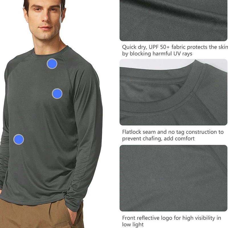 Men's Shirts Sun Protection Shirts Uv Spf Upf 50+ Long Sleeve Stretchy Tops Rash Guard Fishing Running Quick Dry Lightweight 3