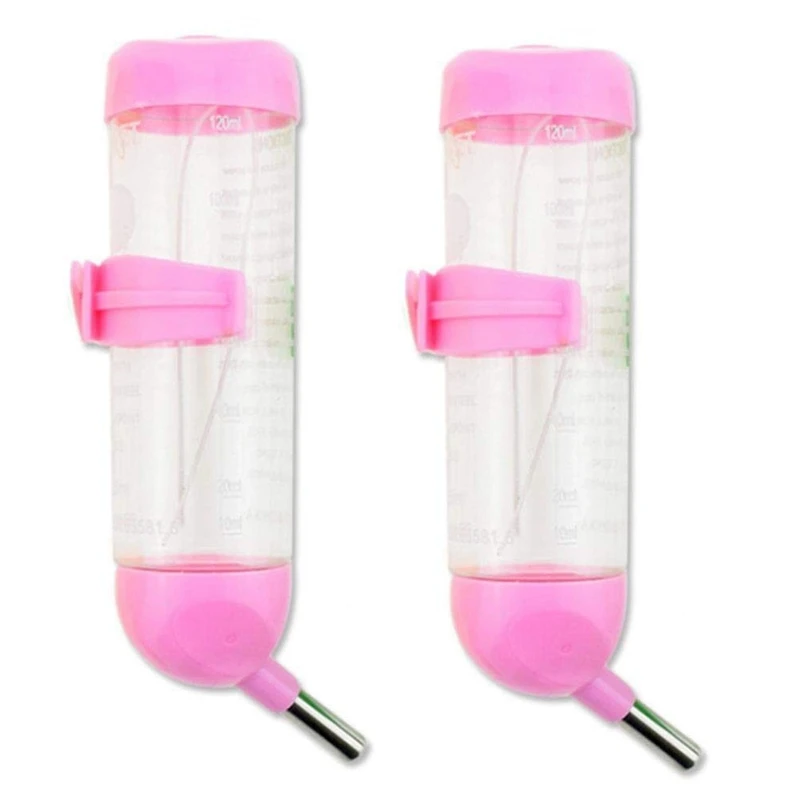 

2X Pet Dog Water Dispenser, Hanging Automatic Water Drinking Feeder With No Drip Stainless Steel Ball 125ML(Pink)