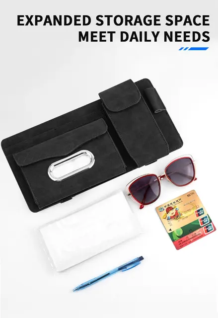 Organizer Per Visiera Auto - Tasche Portaoggetti Per Parasole | Nero, In Feltro - Foto 10