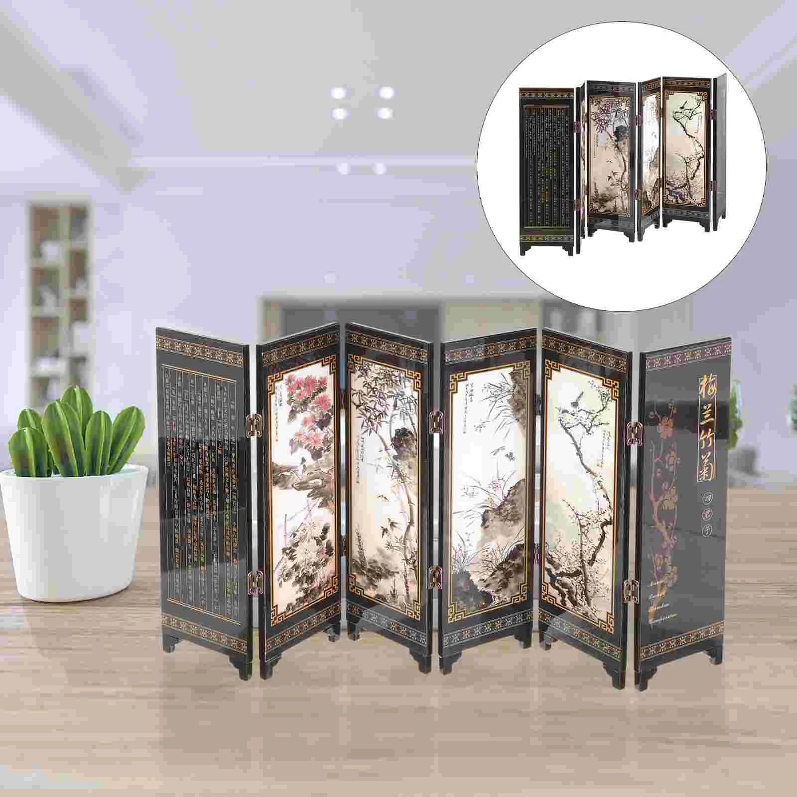 

Mini Screen Antique Folding Screen Wall Divider Decor Chinese Style Home Living Room Study Table Wall Divider Decoration