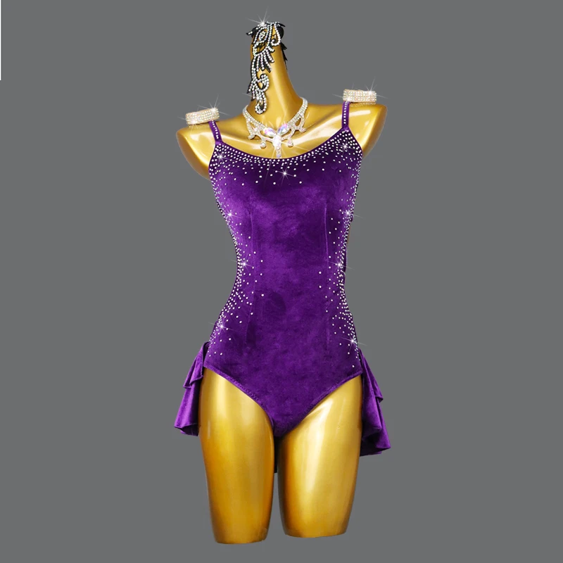 

Purple Latin Dance Competition Costume Women Professional Cha-Cha Dress Girls Large Size Customize Sexy Skirt Ballroom Clothes