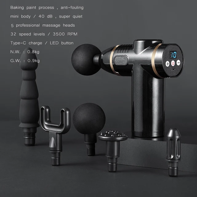32 speed levels Electric massage Gun Slimming Body Neck back foot leg shoulder Massager Muscle Fascia Gun percussion massagers Black H01-5 heads