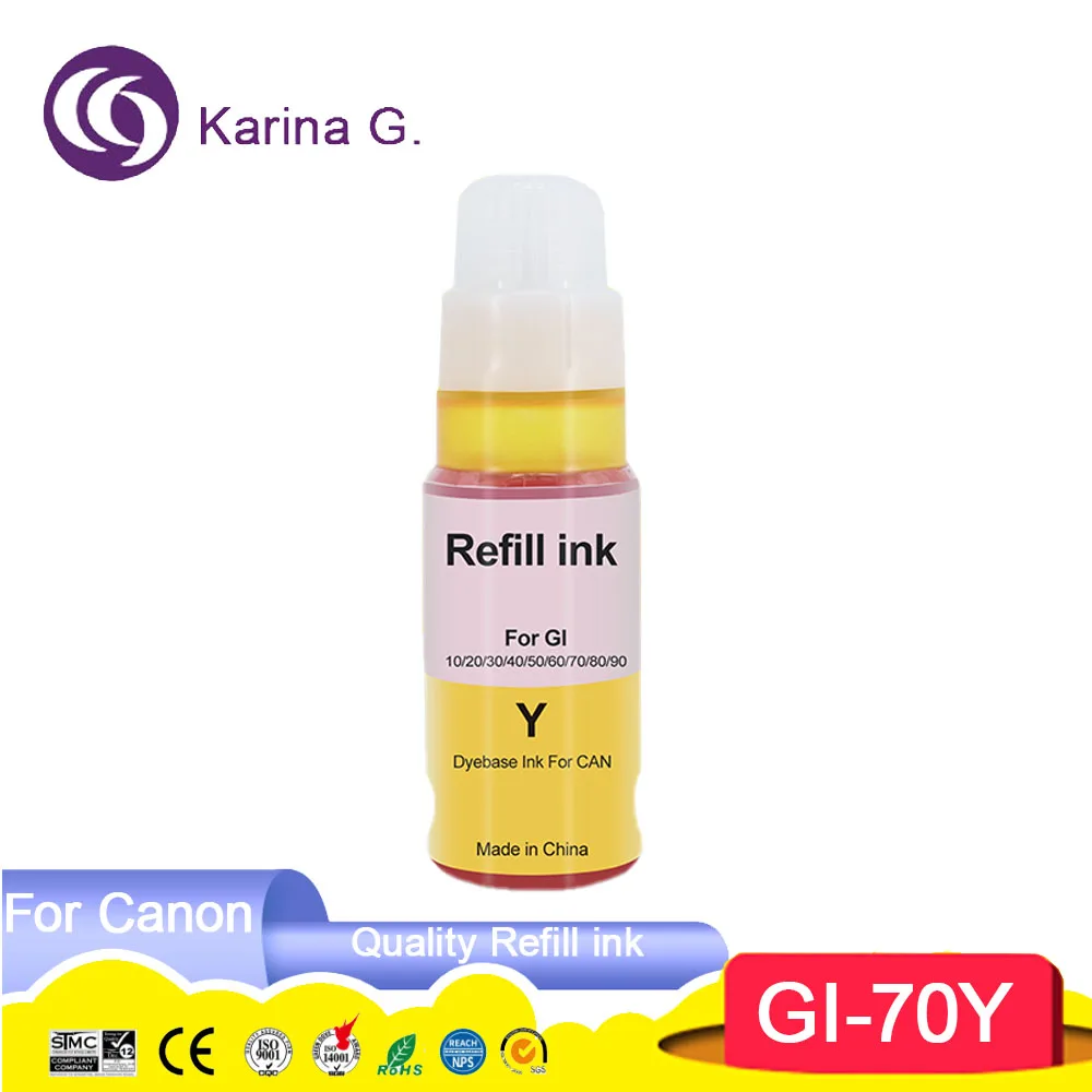 GI-70 GI70 GI 70 Premium Color Compatible Bulk Bottle Water Based Refill Tintas