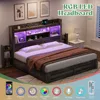 King Size Bed Frame with 4 Storage Drawers, LED Beds Frames with 49“ Tall Bookcase Headboard, Wood Platform King Bed Frame 3