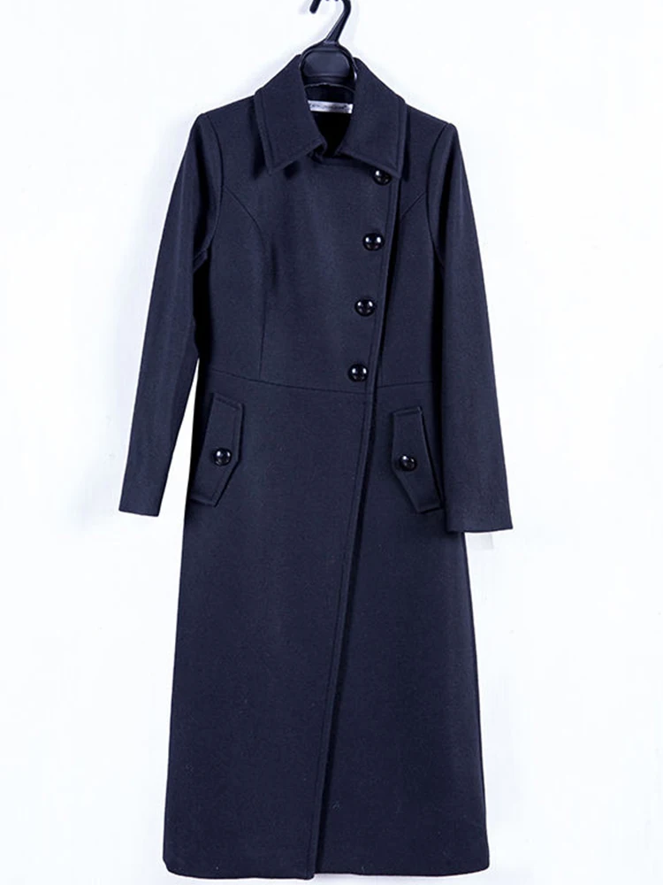 Women Warm winter Woolen Office Lady X-Long Blazer Coat Simple Outerwear Trench with Pockets Fashion Style Winter Wear
