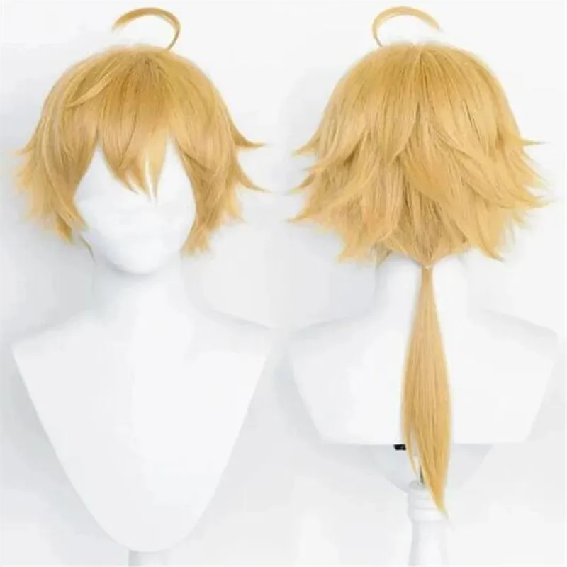 

Game Genshin Impact Thoma Cosplay Wig Linen Gold Long Hair Heat Resistant Synthetic Halloween Party Accessories Props