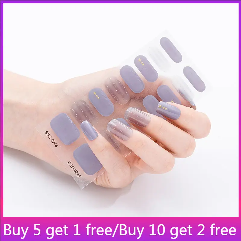 16 Strips Semi Cured Gel Nail Stickers Set For Uv Lamp Full Cover Sweet Summer Manicure Diy