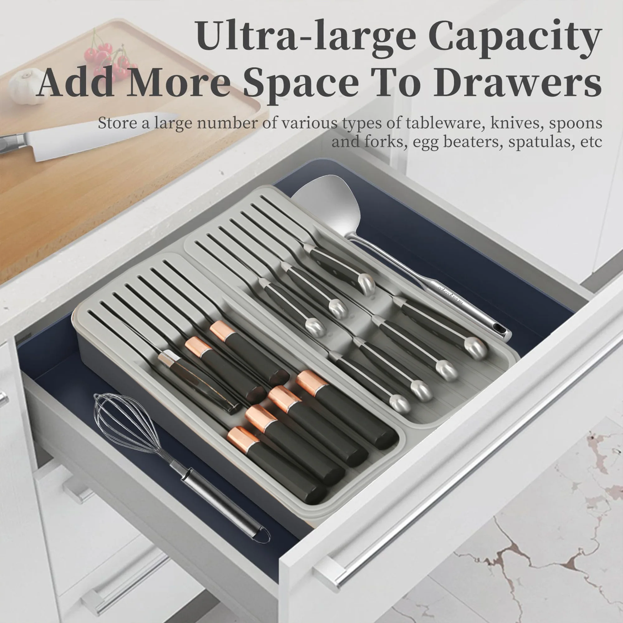 Expandable Utensil Tray for Kitchen Organizers For Drawer Cabinet And Shelf Storage for Spoons Forks Knive