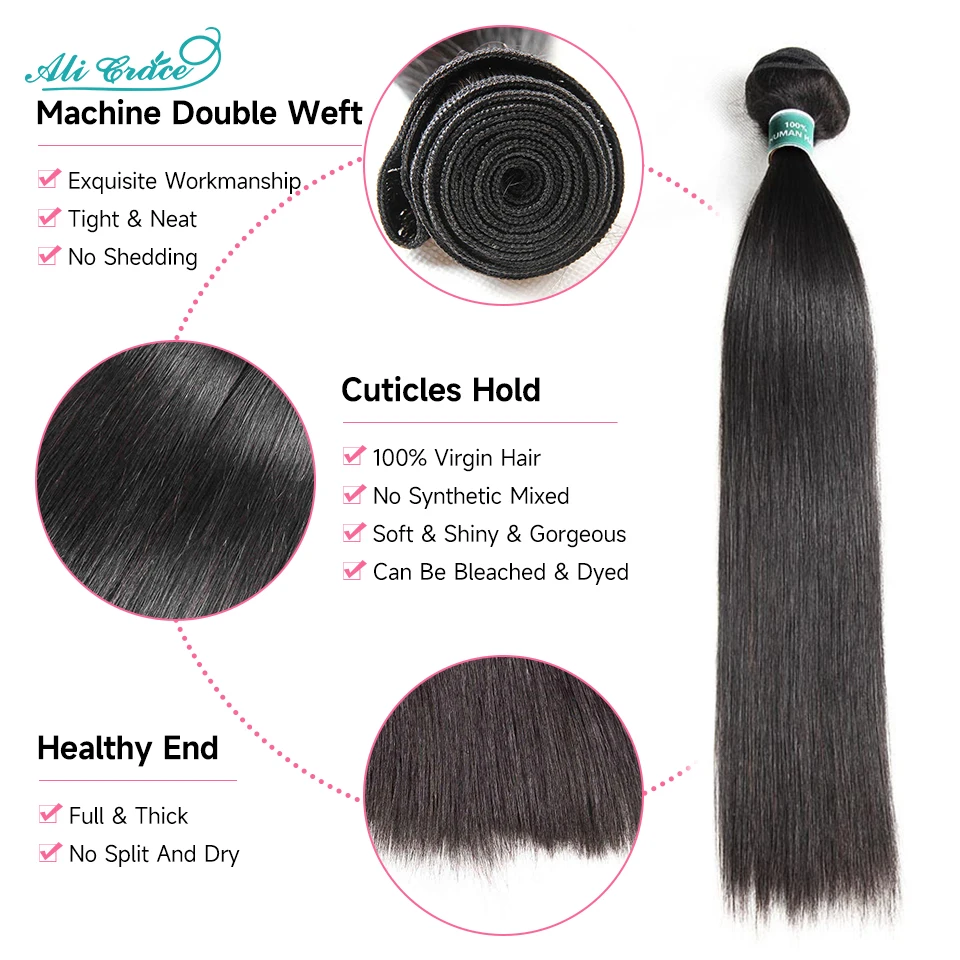 Human hair extensions ALI GRACE Brazilian straight human hair 4 bundles 100% Remy human weaves natural color straight bundle 10-28 inch
