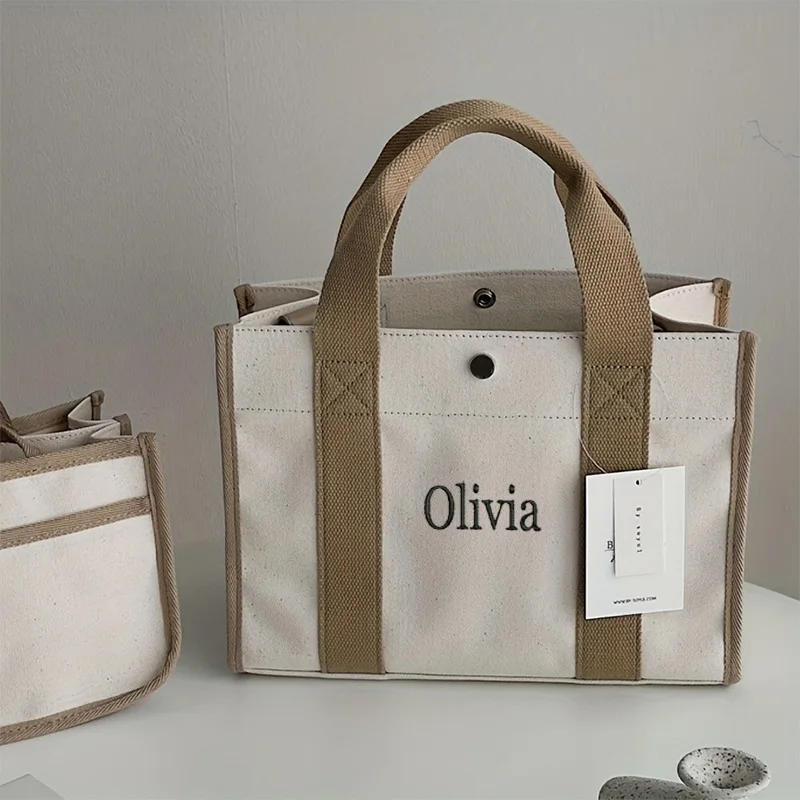 Personalized Chain Monogram Canvas Tote Bag | Custom Shoulder Bag Ladies Custom Handbag | Birthday Gift | Bride Bridesmaids Gift 2