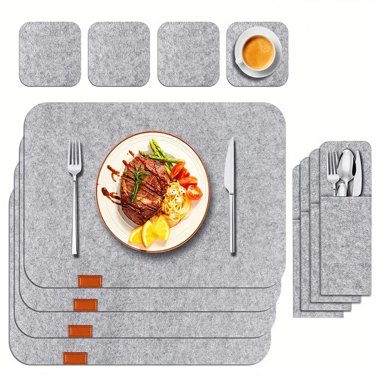 Deluxe Washable Dining Set: 4-Piece Placemats, Coasters, and Utensil Holders