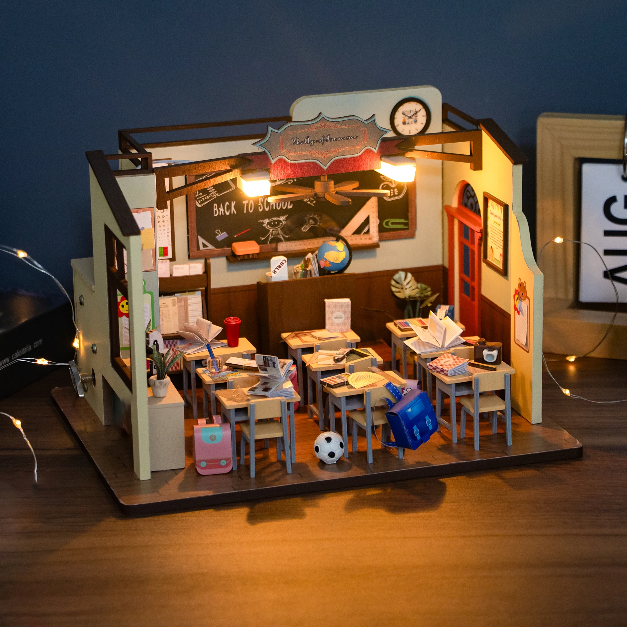 DIY Wooden Miniature Model Kit Classroom Casa Doll Houses 3D Puzzle Dollhouse With Furniture Lights for Friends Birthday Gifts 2