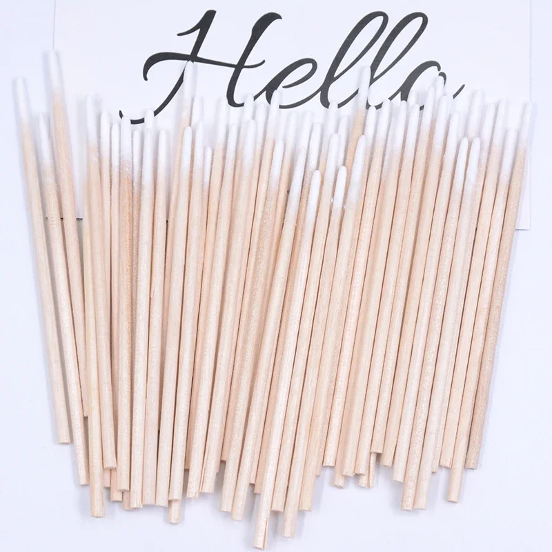 Wood Cotton Swabs 100/300/500Pcs Eyebrow Eyeline Lip Gloss Pointy Cleaning Eyelash Extension Applicators