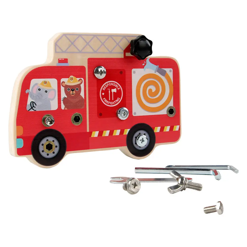 1세트 나사 너트 인지 보드 나무 드라이버 교육용 장난감 경량 휴대용 어린이 조기 학습 소방차