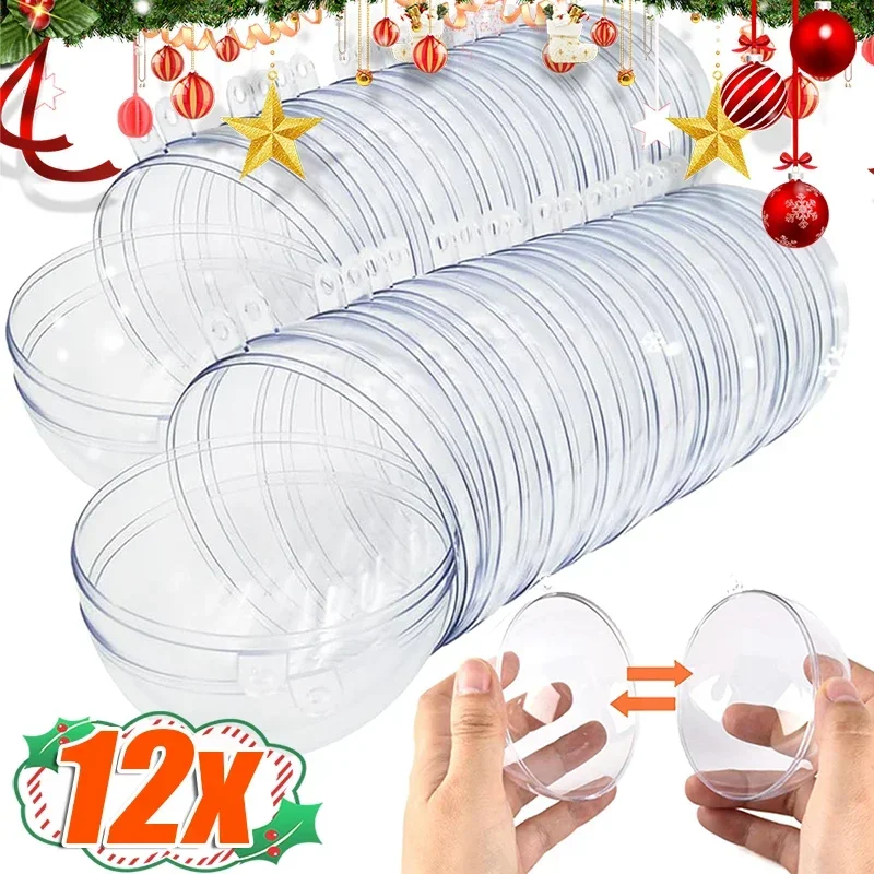 Christmas tree ornaments 1/12Pcs DIY Hollow Balls Christmas Plastic Transparent Fillable Bauble Xmas Tree Hanging Ornaments Home Party Gifts Box Decor
