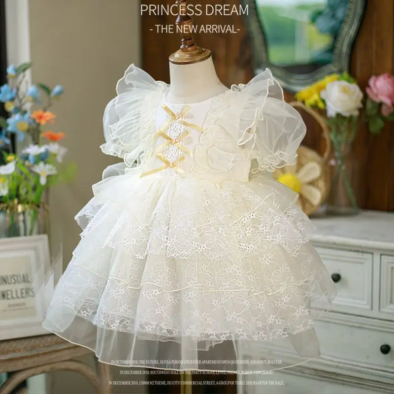 

Summer Baby Casual Gauze Dresses Girls Princess Party Bow Costume Ball Gown Sweet Kids Cake Layed Elegant Wedding Lolita Skirts