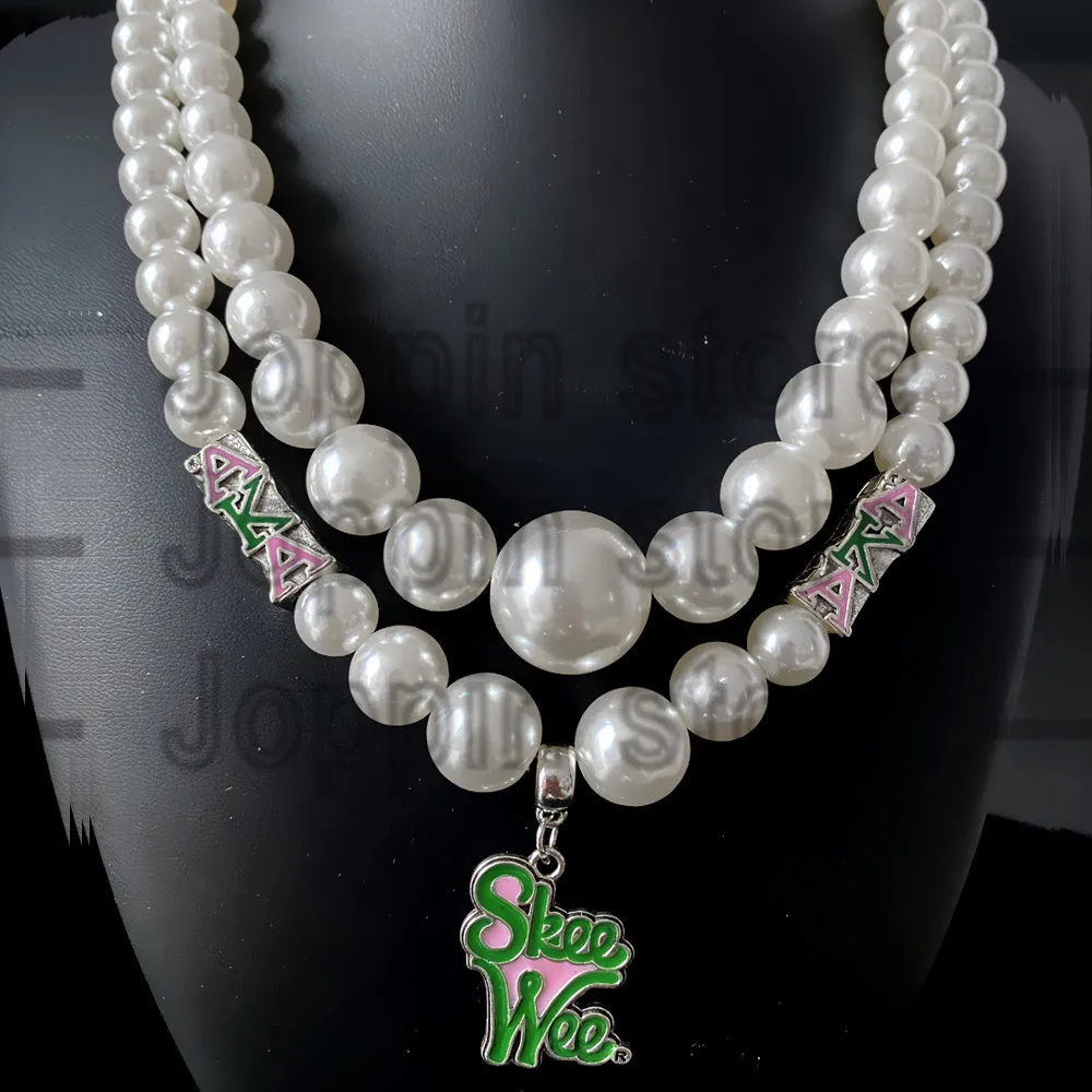 American black women pink society ALPHA sorority pendant multi-layered imitation pearl bead necklace choker