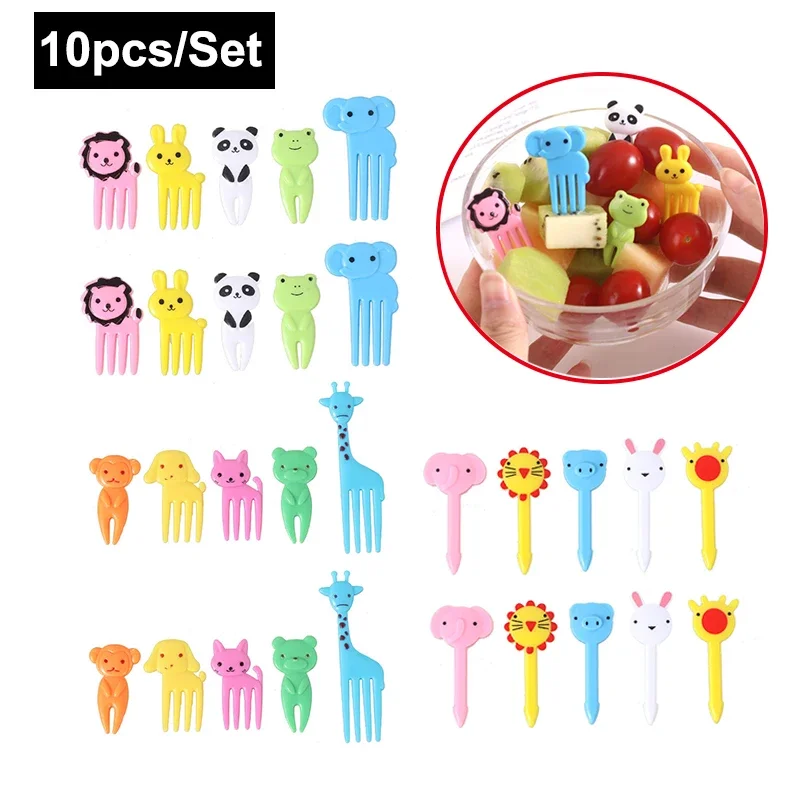 Animal Fruit Fork Food Grade Plastic Mini Cartoon Kids Cake Fruit Dessert Toothpick Party Decoration Bento Lunch Accessories