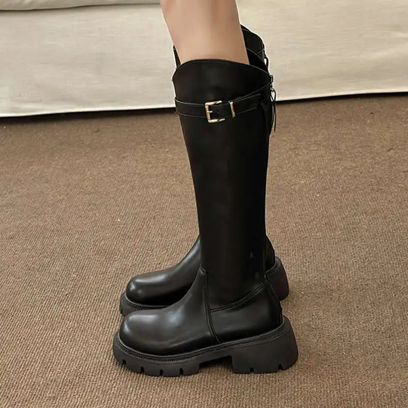 

Women Boots Over Knee Shoes Zipper Boots-Women Luxury Designer Round Toe Clogs Platform Over-the-Knee Lolita Rubber Autumn 2023
