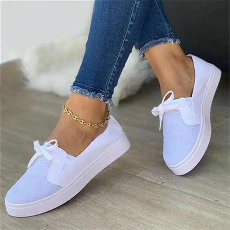 2024 Women's Flat Mesh Shoes Ladies' Loafers Daily Wear Bow-tie Shallow Breathable Slip-on Soft-sole Lazy Lightweight Plus Size