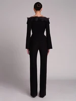 بذلات جمبسوت دانتيل مرقعة طويلة بدون أكمام للنساء ، رقبة قارب ، بذلات لعب أنيقة للحفلات ، موضة مسائية ، جديد ، صيف ، 13DB4240 ، 1