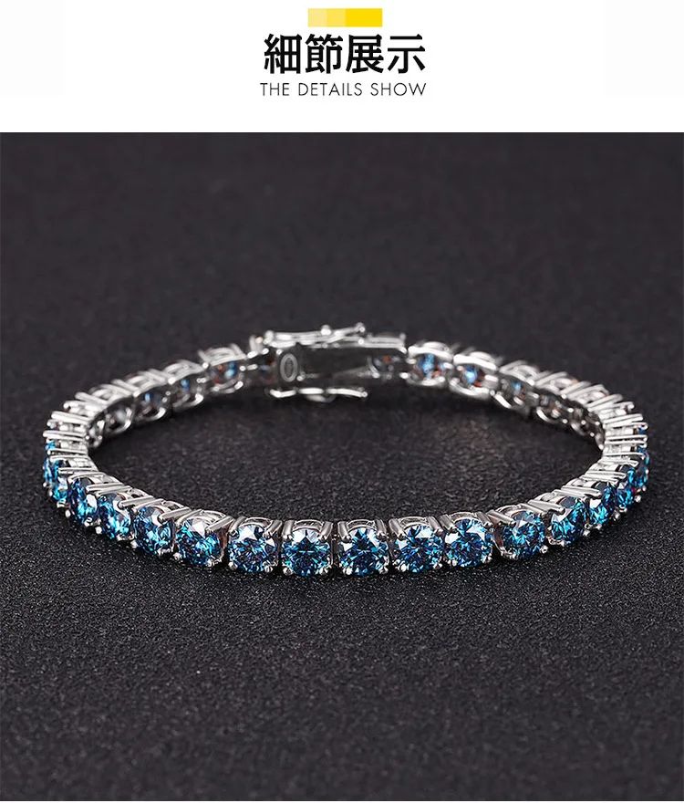 3mm Royal Blue Moissanite Tennis Bracelet Stone Detail Platinum – Vexaro