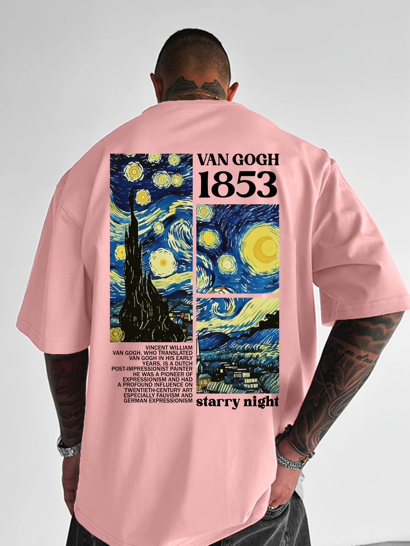 Van Gogh Starry Night Artwork Men's 100% Cotton T-Shirt for Casual Summer Streetwear