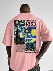 Van Gogh Starry Night Artwork Men's 100% Cotton T - Shirt for Casual Summer Streetwear (2)