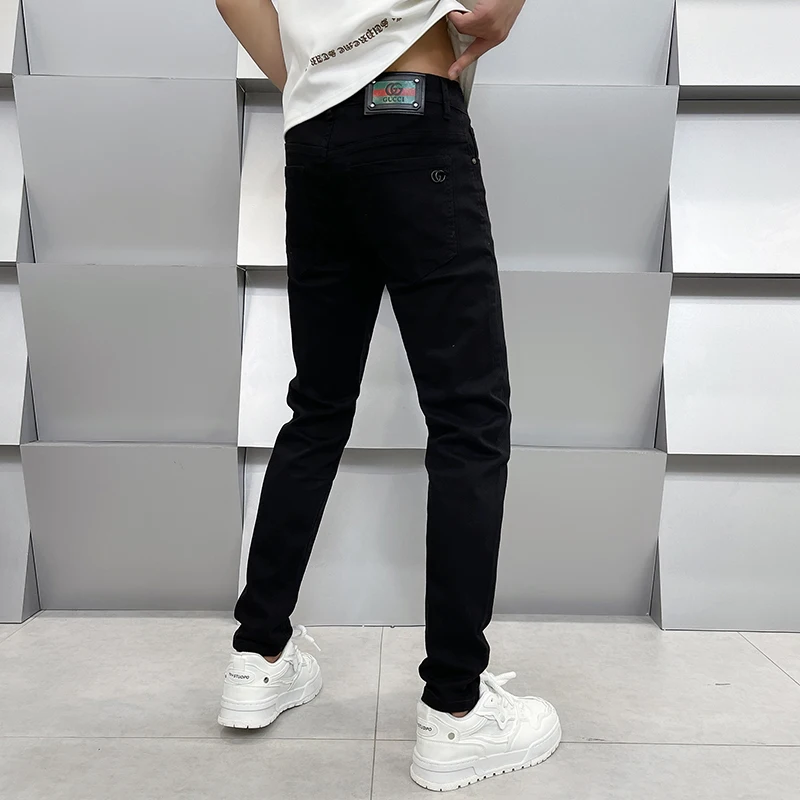 Thin White Jeans Men's High-End Jeans Men's Slim-Fitting Straight Pants for Spring and Summer Casual Versatile Pants Men's