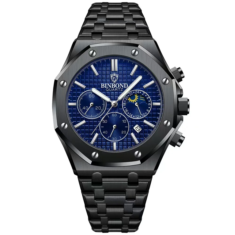High end Business Quartz Three eye Watch Multi function Steel Belt Men s Simple FashionB0161 hublot watch часы мужские наручные