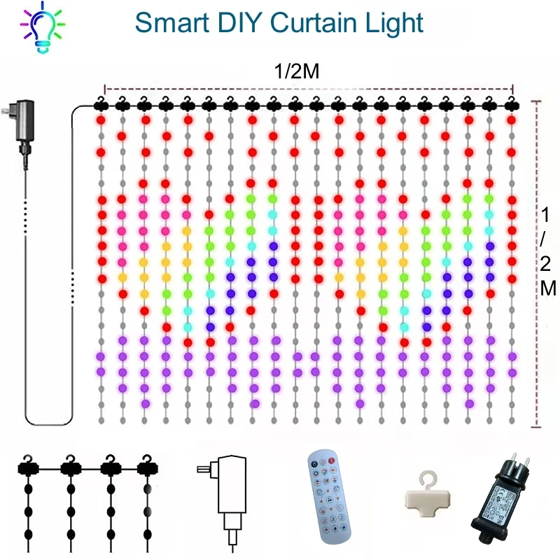 Landscape Lighting Smart Led Curtain Light Bluetooth App Music Sync DIY Picture Display Text String RGB Colorful Lit Decorat