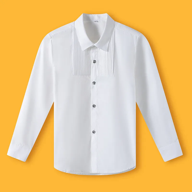 

Boys' white shirts, long-sleeved cotton, children's white shirts, spring and autumn performances, big children, primary school s