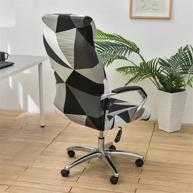 1PC Geometric Printed Office Chair Cover Stretch Spandex Gaming Armrest Chairs Slipcovers Elastic Rotating Seat Protector Case 5