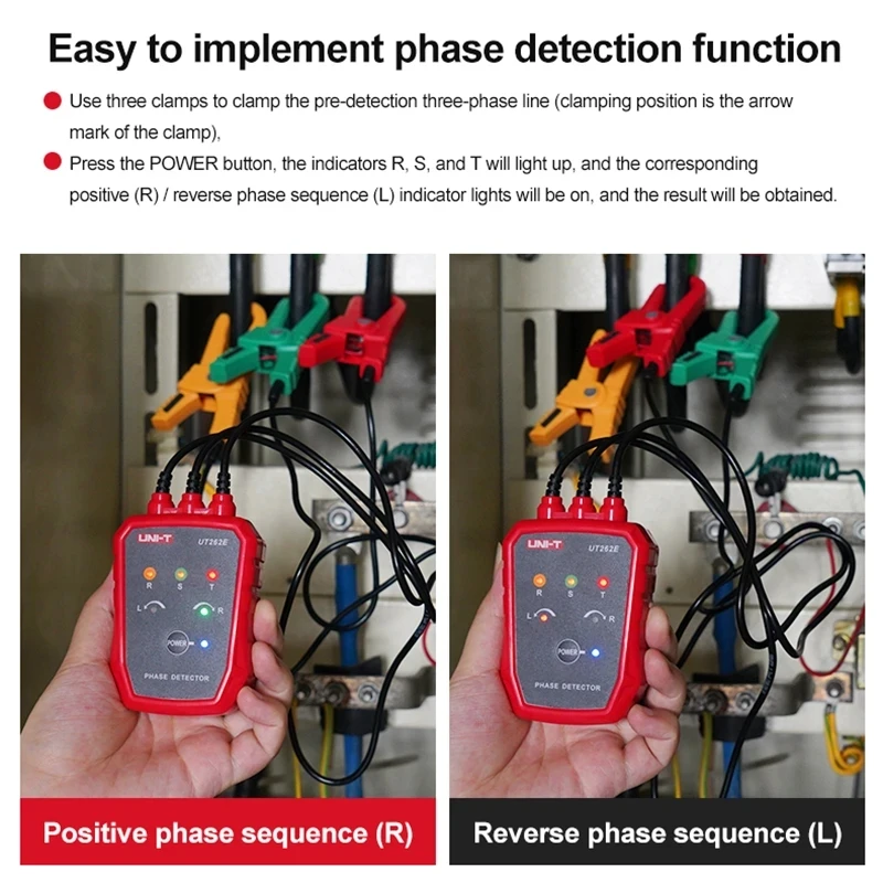 UNI-T Non-Contact Three Phase Detector UT262E Rotation Tester Phase Sequencer Breaker Finder 70V-1000V AC LED Buzzer Indication 4