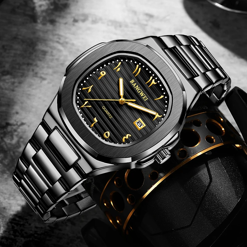 BANGWEI New Luxury Watch For Man Waterproof Luminous Date Stainless Steel Men Watch Casual Quartz Men's Watches Male Clock+BOX