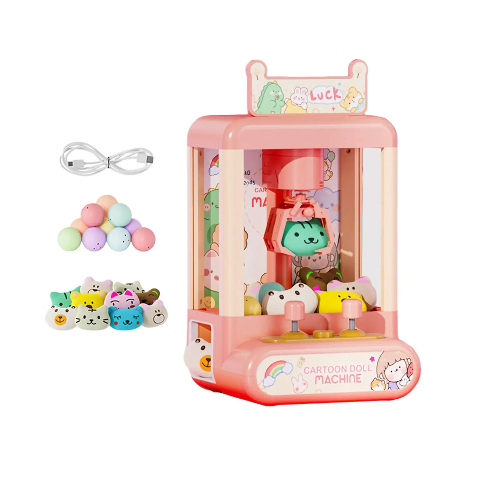 

Claw Machine with 10 Plush Dolls 10 Capsules Candy Capsule Claw Game Grabber Prize Dispenser Toys for Children Gift Christmas