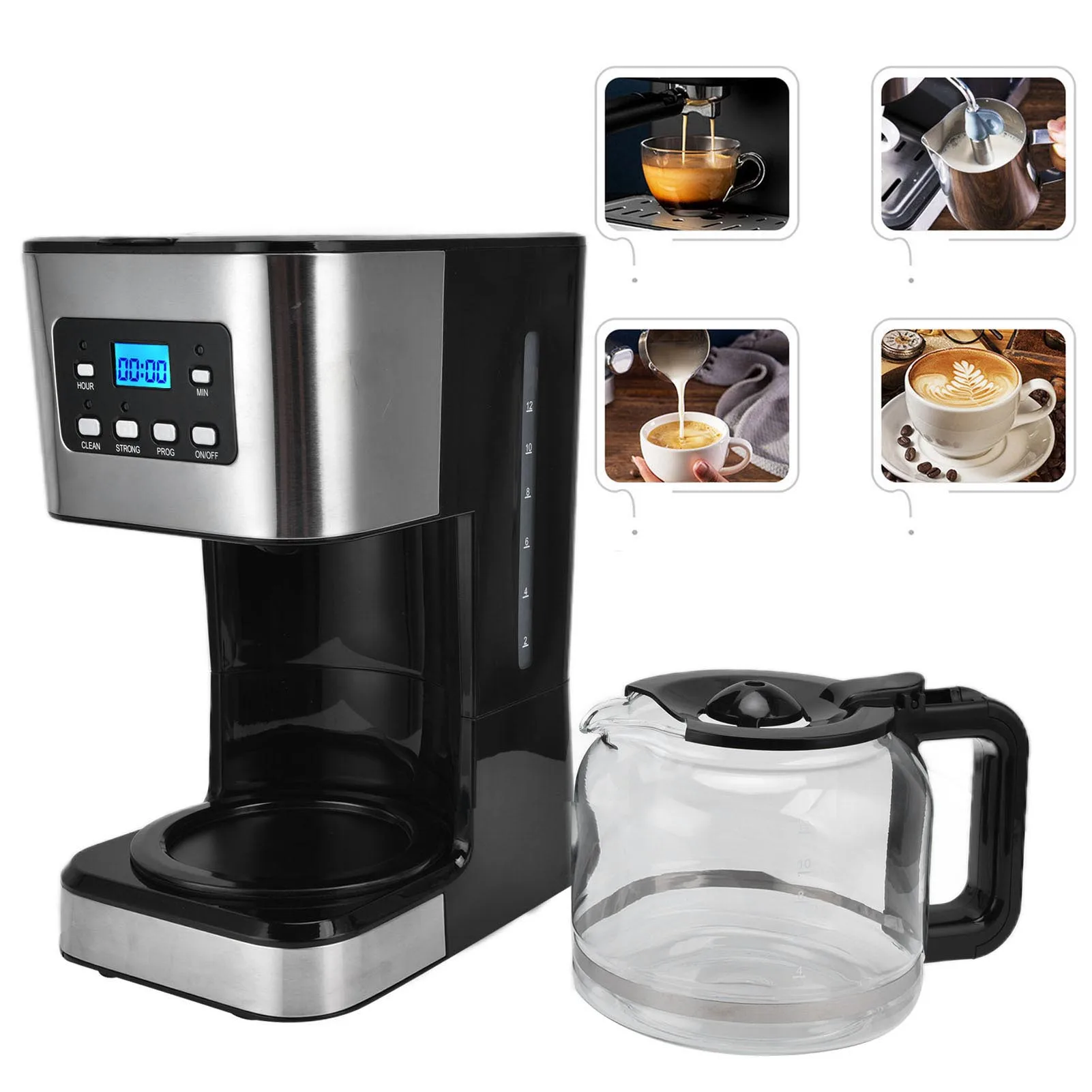 1.5L American Coffee Machine 12 Cups Automatic Drip Coffee Maker Glass Kettle Coffee Maker for Home And Office 4