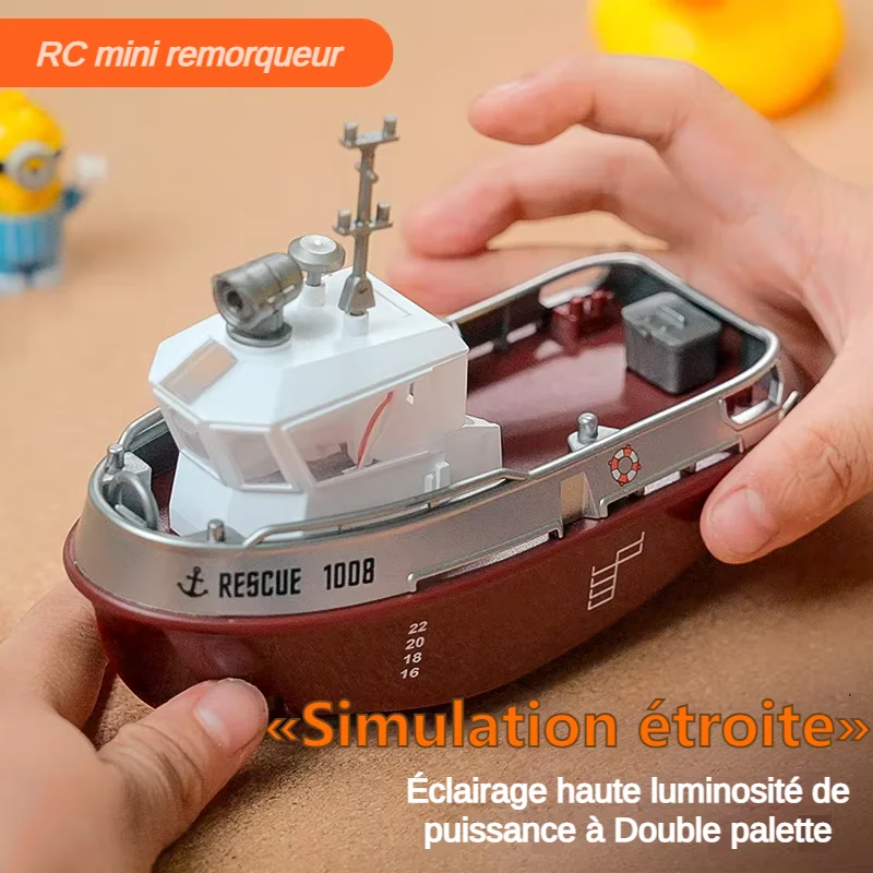 ZWN 1/32 RC bateau avec lumières puissant double moteur 2.4G longue portée sans fil télécommandé remorqueur modèle jouet pour garçon fille cadeaux